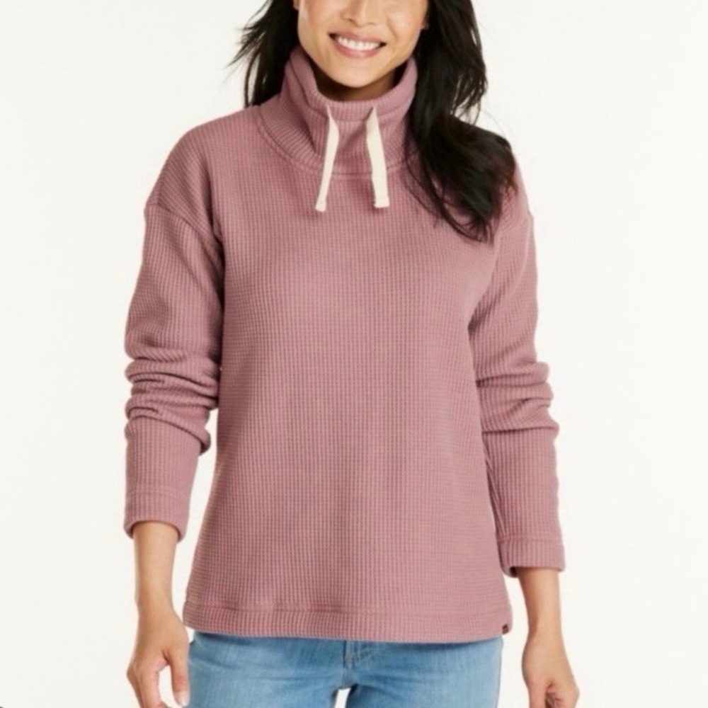 LL Bean Pink‎ Birchwood Brushed WaffleFunnelneck Pullover Size MEDIUM